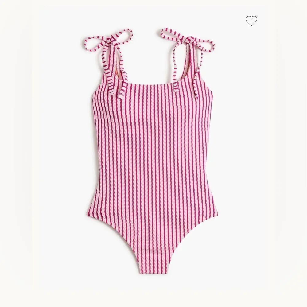 NWT J CREW Factory Striped tie-shoulder one-piece swimsuit in Fuchsia stripe